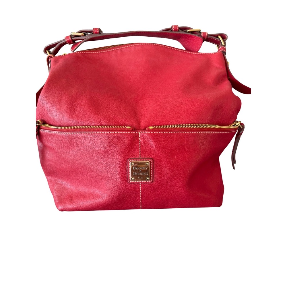 Dooney & Bourke Red Pebbled Leather Foldover Satchel Shoulder Bag J8417337